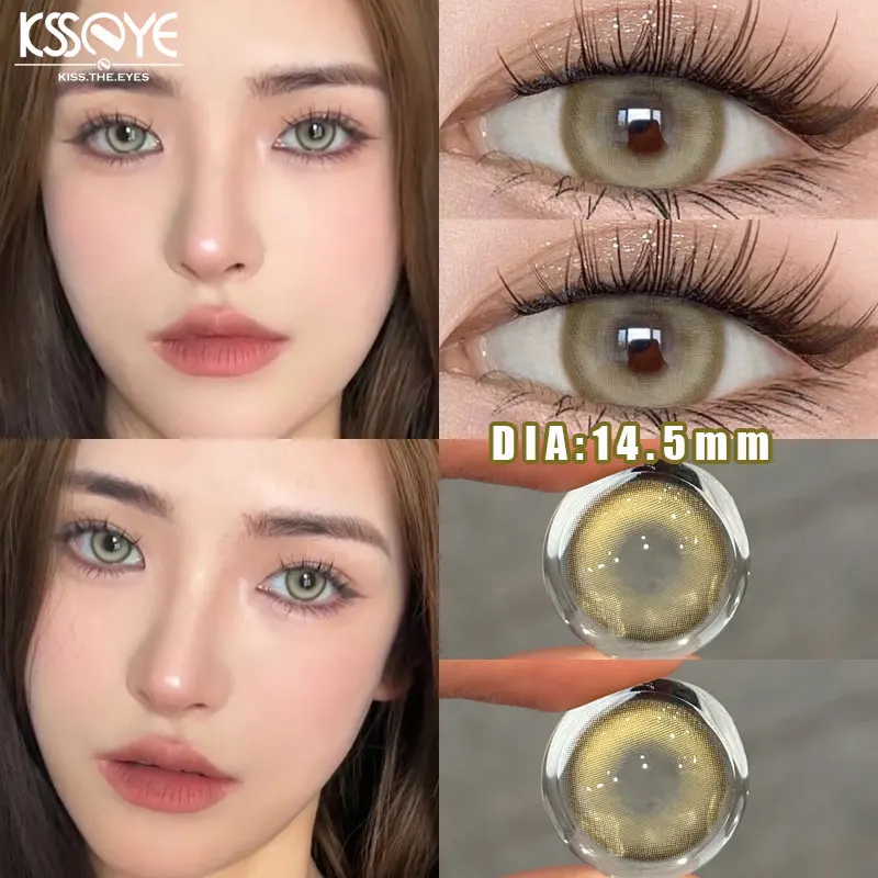 KSSEYE 2PCS Green Colored Contact Circular Lenses Degree -0.00 to -8.00 Myopia Brown Eyes Beauty Pupil Makeup Lens Fast Shipping