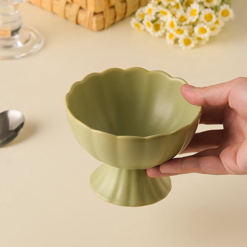 1PC ceramic high legged bowl, 200ml/7.5oz dessert bowl, used for smoothies, jam, ice cream bowls