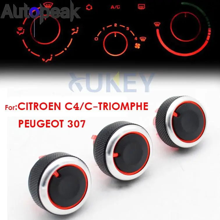 

3pc AC Heater Climate Air Control Switch knobs Knob Dials Buttons For PEUGEOT 307 CITROEN C-TRIOMPHE Car Styling Accessories