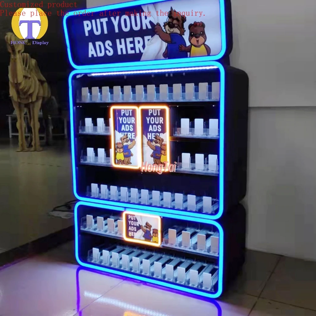 

Custom.Top Strong Metal Tobacco Display Showcase With LED Lighting Custom Light Box Pushers Smoke Shop Products
