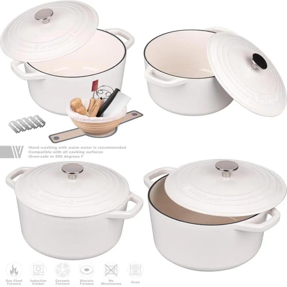 

6-Quart Round Enamel Cast Iron Dutch Oven Pot with Lid for Bread Baking, Including Sourdough Bread Baking Supplies Set, Perfect