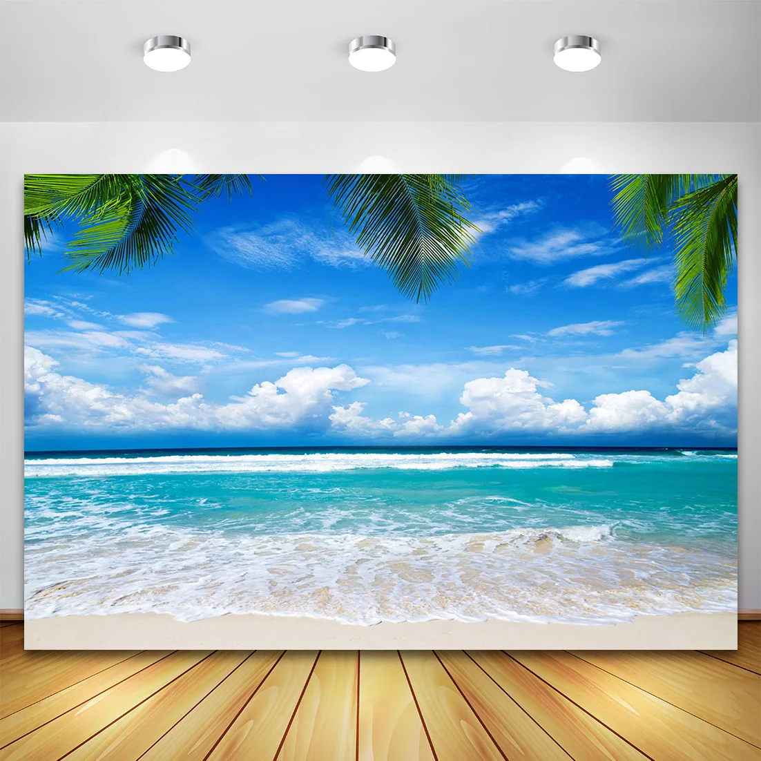 Summer Tropical Beach Sea Photography Backdrop for Photo Studio Seaside Palm Tree Sky Cloudy Photo Background Party Photophone