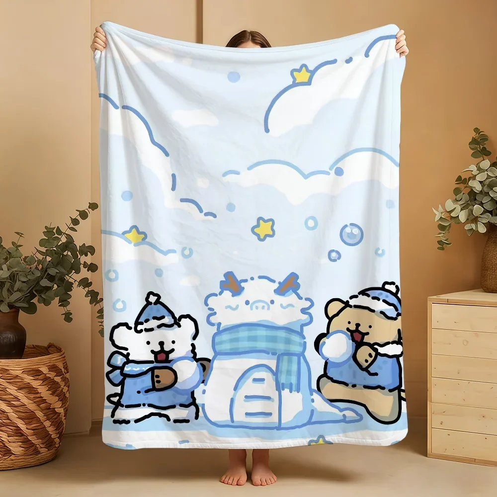 Cute Cartoon Bear Puppy Friends Throw Blanket Nursery Decor Baby Shower Gift Plush Cozy Bedspread