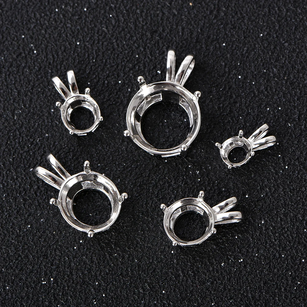 S925 فضة أرنب الأذن قلادة الإعداد ، جبل فارغ للأحجار المستديرة 5-12 مللي متر ، DIY بها بنفسك لوازم صنع المجوهرات اليدوية