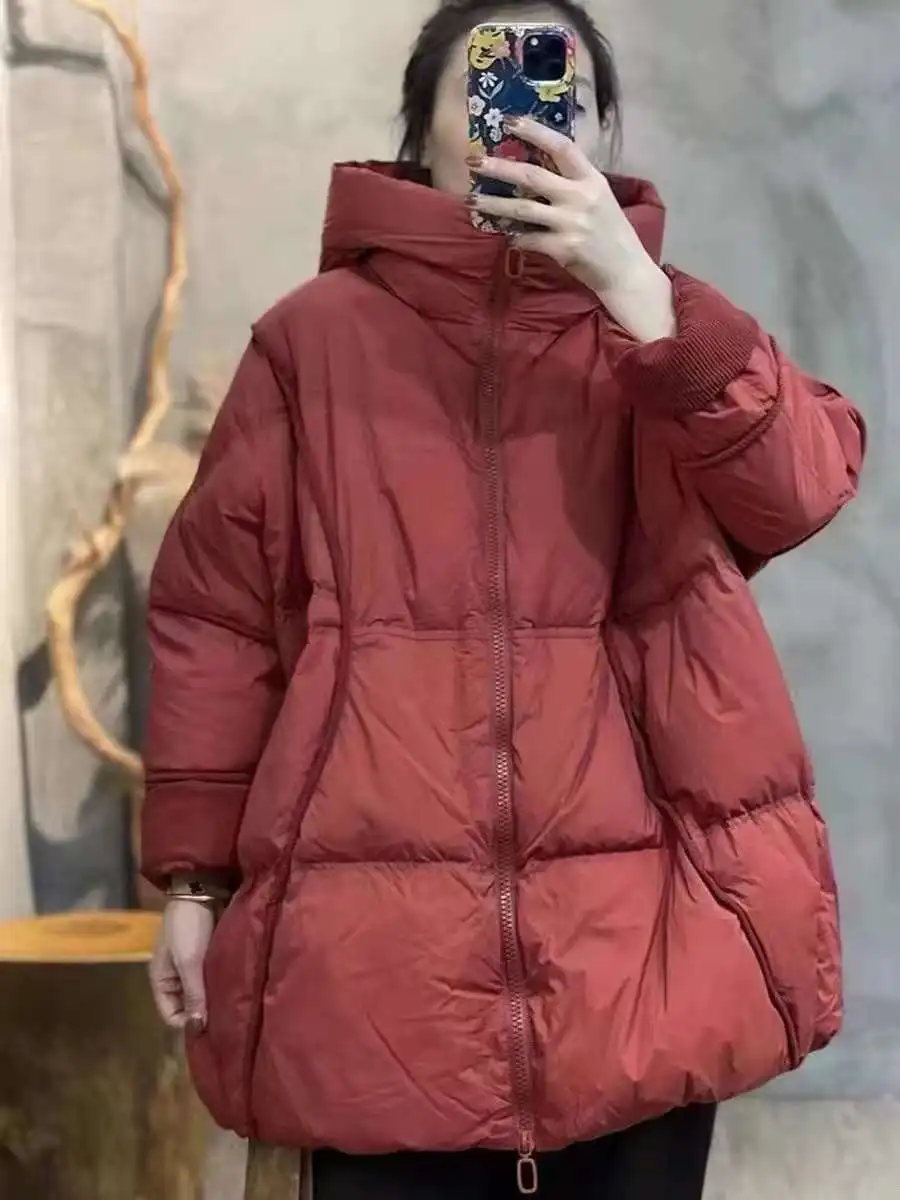 90% Duck Down Jackets Mid Long Puffer Coats Oversized Outwear Hooded Keep Warm Tops Autumn Winter