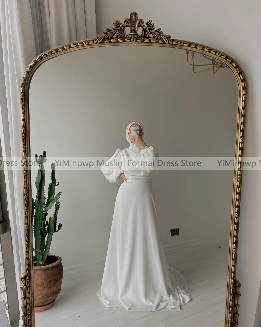 Vestidos de casamento de praia chiffon para hijab, vestidos de noiva, gola alta, manga longa, linha A, verão e primavera