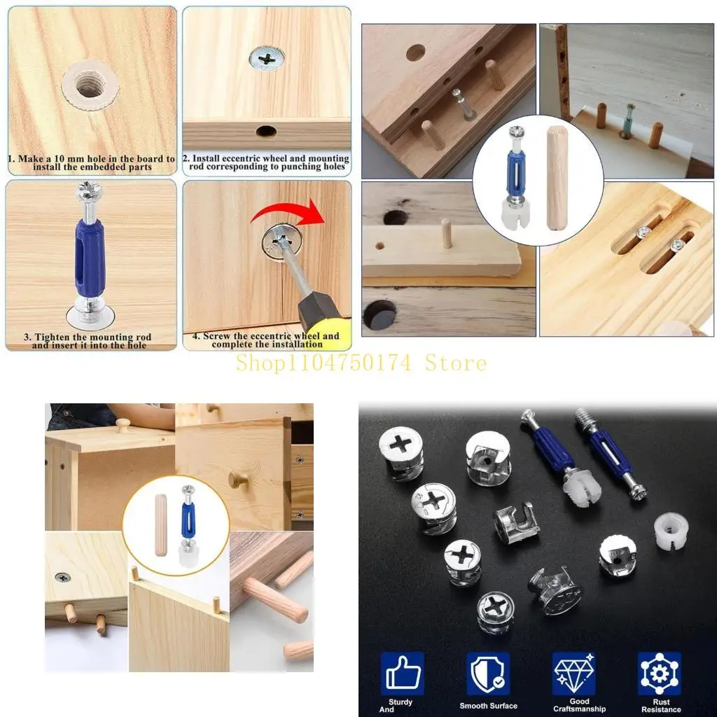Furniture Repair Hardware Set Eccentric Cams Locks Nut Bolts Wooden Dowels 120pc top sale