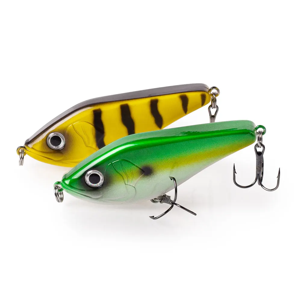 Hanlin 80mm15.5g بطيئة غرق سلمو المنزلق الإنزلاق Jerkbait الصيد السحر المنزلق السباحة الجسم الصلب كرانكبيت بايك موسكي باس معالجة