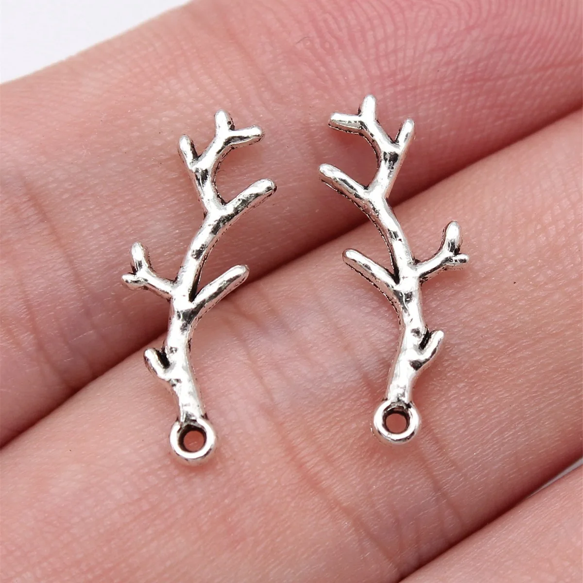 40pcs 20x7mm Antique Silver Color Branch Charms Pendant DIY Jewelry Accessories Supplies