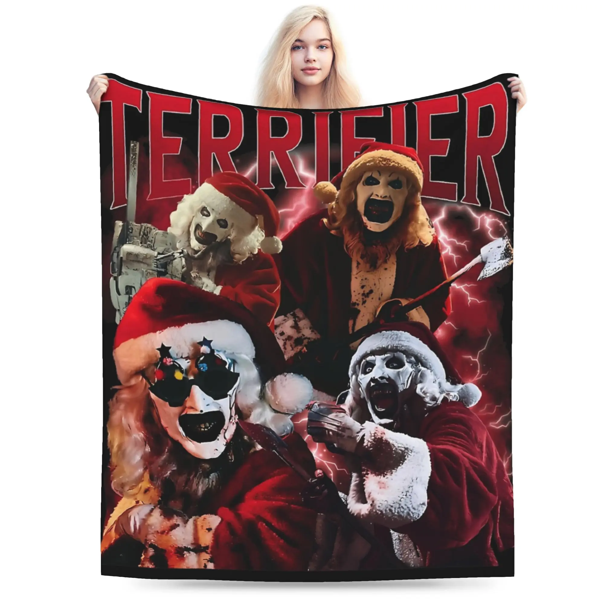 Art The Clowns Terrifier Christmas Blanket Velvet Printed  Portable Warm Throw Blankets for Sofa Travel Bedspread