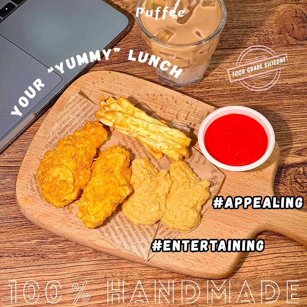 바삭한 치킨 콤보 식품 등급 실리콘 스퀴시 장난감, 수제 타바 스퀴시, 부드러운 접착제 느린 리바운드, 크런치, 감자 튀김, 너겟