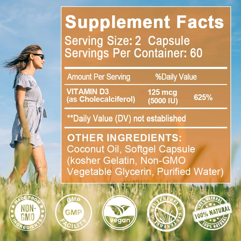 Vitamin D3 125mcg Weekly Supplement - Vitamin D Capsules for Immune - Easy Swallow Pure Vitamin D3 Capsules