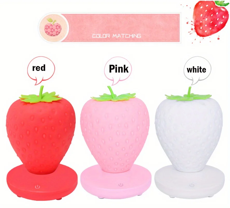 Strawberry Shape USB Rechargeable Silicone Night Light Touch Sensitive Girls Bedroom Creative LED Energy Saving Fun Light Gift