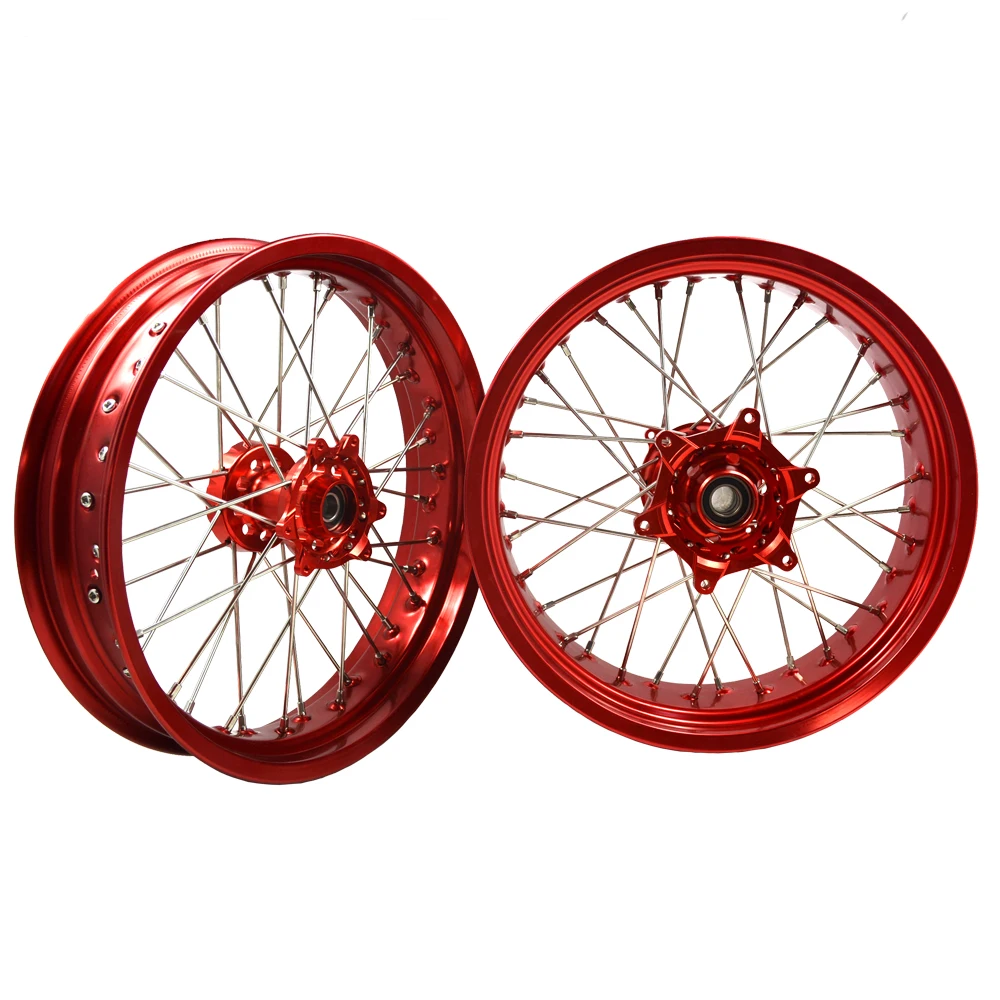 Supermotard Wheel 17 Inch Red Wheels Sets With Hub Fit CRF450R/CRF250/450