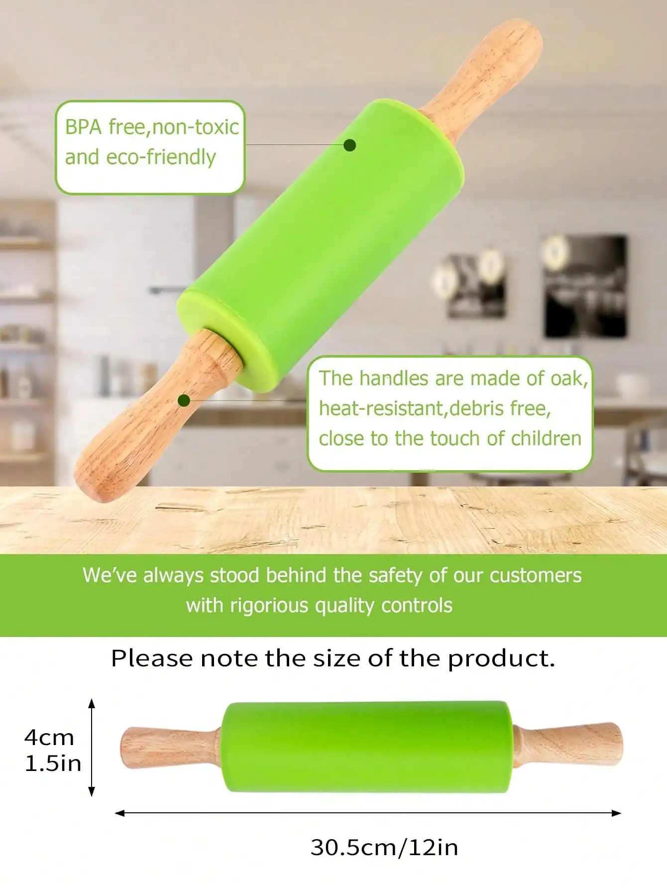 Leeseph Silicone Rolling Pin Non-stick Surface and Comfortable Wood Handles for Baking Kitchen Tools Perfect Gifts for Bakers