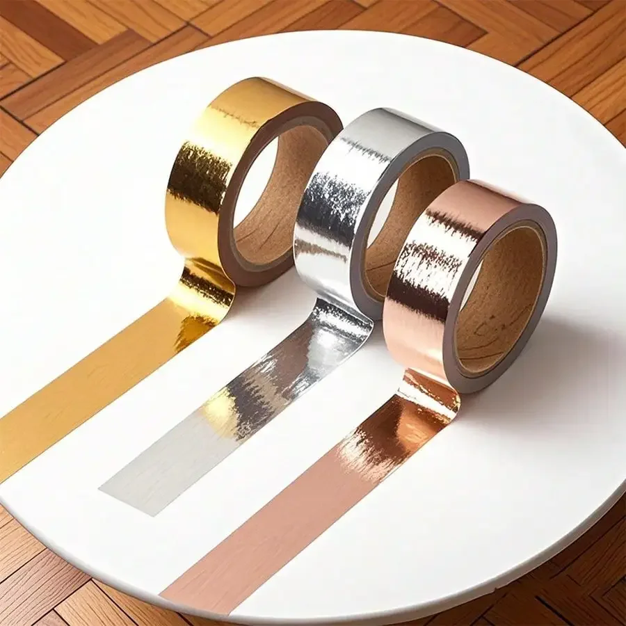 2026 3pcs 196.85in/500cm Gold Silver Metallic Foil Tape DIY Decorative Paper Tape Reflective Gift Packaging Ribbon Sticker Sealing Suitable For Wall Furniture Notebook Scrapbook Home Decoration