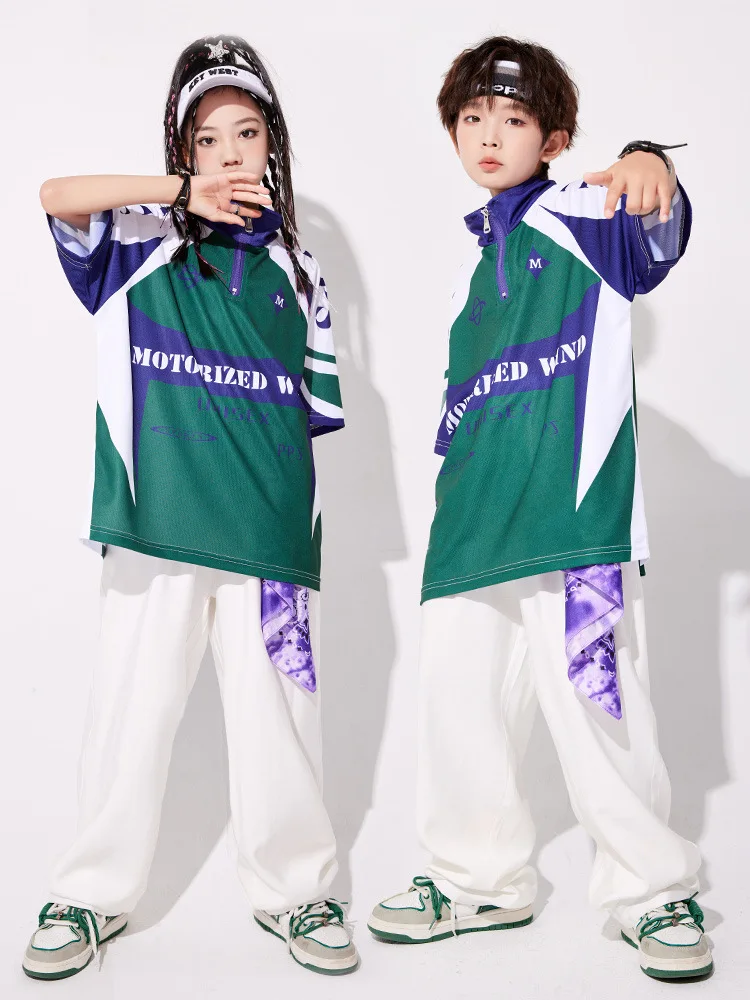 

Синяя толстовка в стиле хип-хоп для мальчиков, брюки для уличных танцев, комплекты одежды K-pop для девочек, детские костюмы для джаза, детская уличная одежда