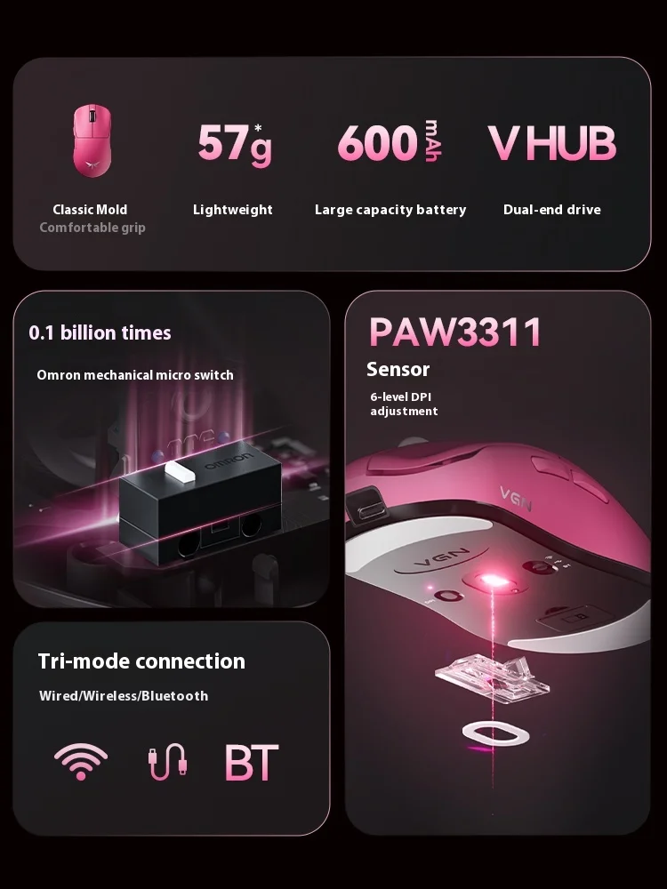 New VGN Dragonfly F1 SE Wireless Gaming 3mode Mouse Bluetooth PAW3311 57g E-Sports New F amily Member Compatible PC Gamer Mouse