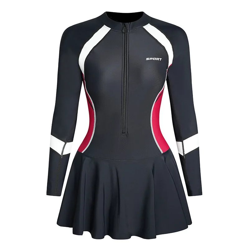 Large Size Swimwear Women One Piece Swimsuit Long Sleeve Front Zipper Swimming Suit New Arrival Beachwear Bathing Suit 5XL