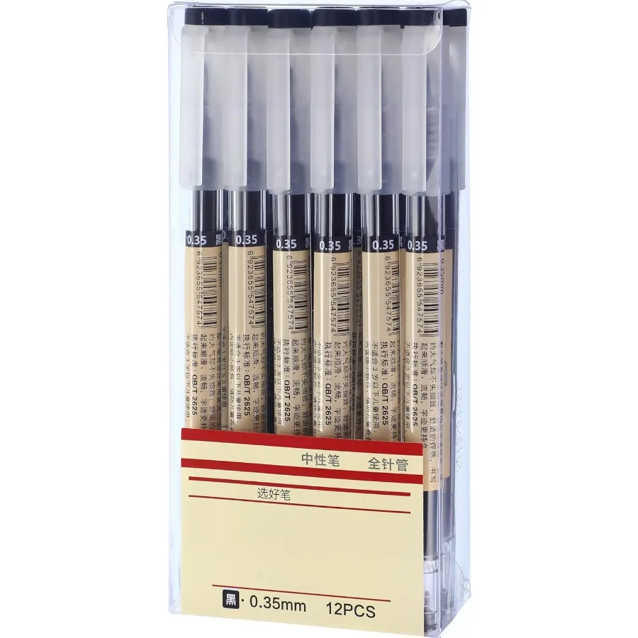 

12 шт., 0,35 мм, черная гелевая ручка, японские канцелярские принадлежности, очень тонкая китайская шариковая ручка для офиса, школы, корейские канцелярские принадлежности Su