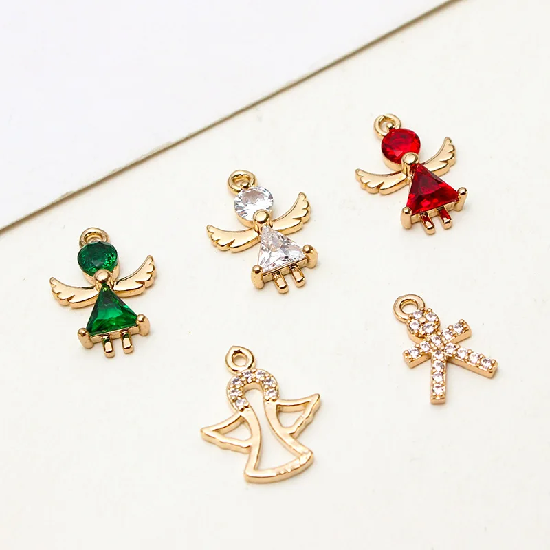 1pcs Micro-set Zircon Jewelry Accessories Angel Ballet Girl Pendant Copper Gold-plate Pendant Earrings Diy Materials Charms