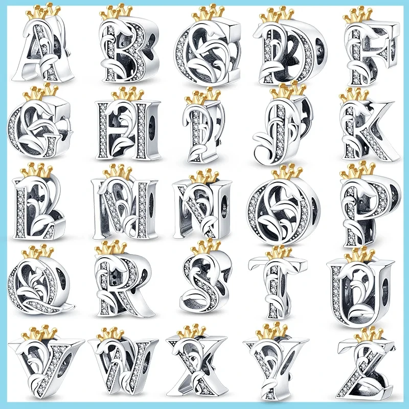 925 Silver 26 Letter A-Z Alphabet Beads Charm Fit Original Pan Bracelet Bangle Accessories DIY Jewelry For Women