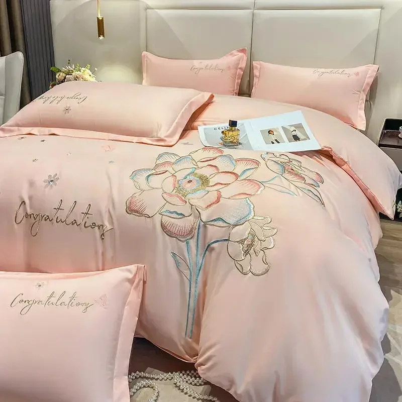 New Class a High Precision Cotton Brushed Embroidery Four-Piece Set Pure Cotton Bed Sheet Duvet Cover