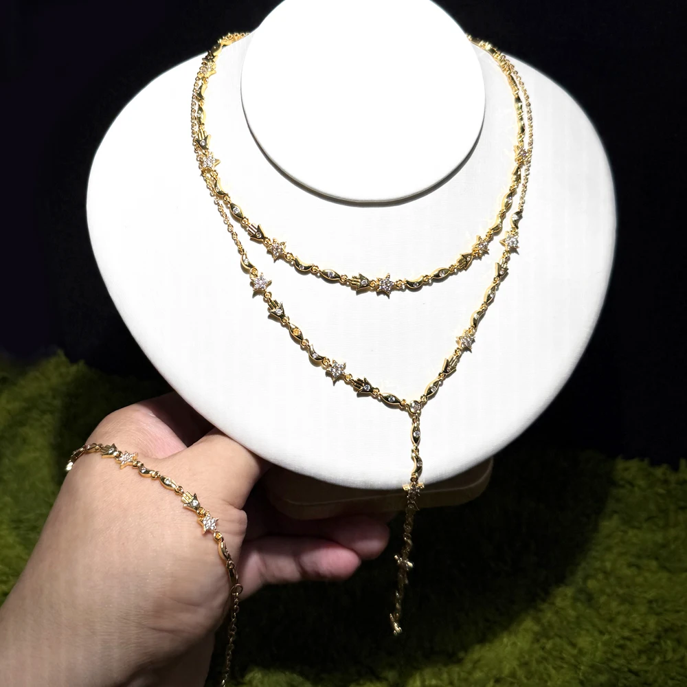 

Summer High Quality Star Moon Eye Hand Charm Chain Bracelet for Women Fashion Choker Long Y Lariat Necklace Gold Color Jewelry