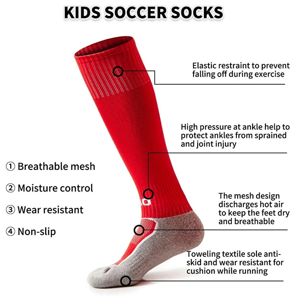 1Pair Kids Soccer Socks for Boys Girls, Youth Knee High Athletic Sports Football Gym School Team Pack Children