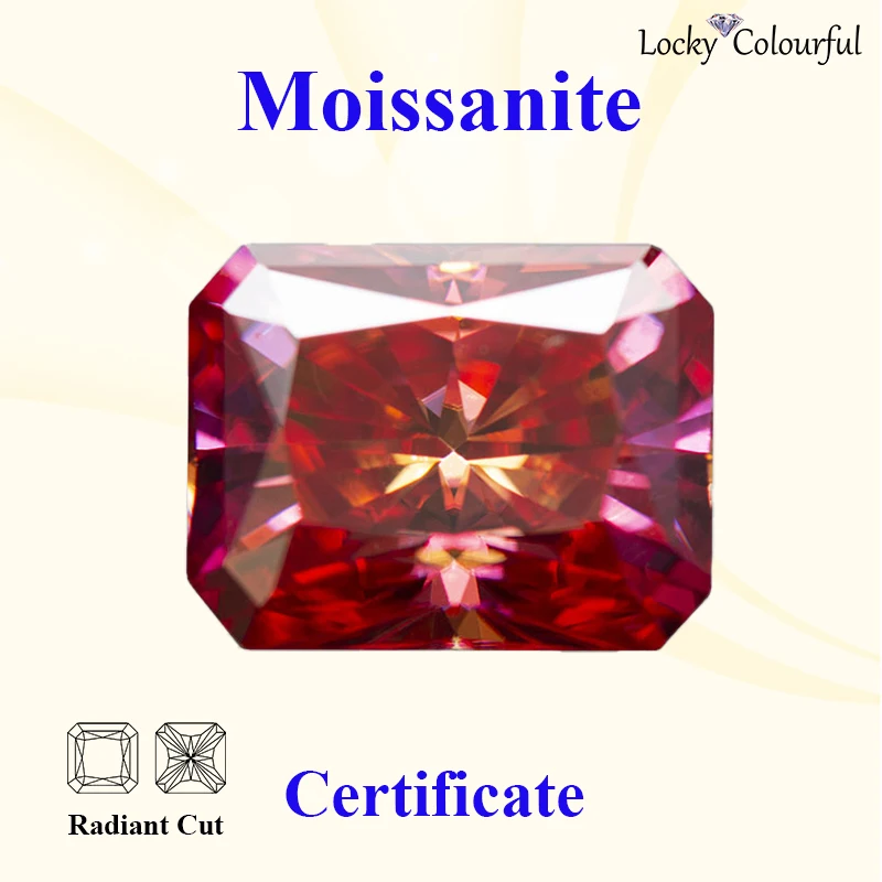 Moissanite Radiant Cut VVS1 Watermelon Red Color with GRA Certificate for DIY Charms Beads Jewelry Making Pendant Ring Materials