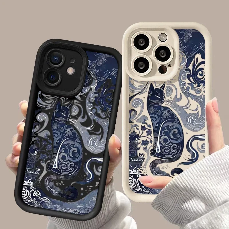 Blue Totem Cat Phone Case For Samsung Galaxy A57 A27 A14 A54 A26 A34 A05 A05 A05S A24 A25 A53 A52 S20 S21 Plus Ultra FE Casing