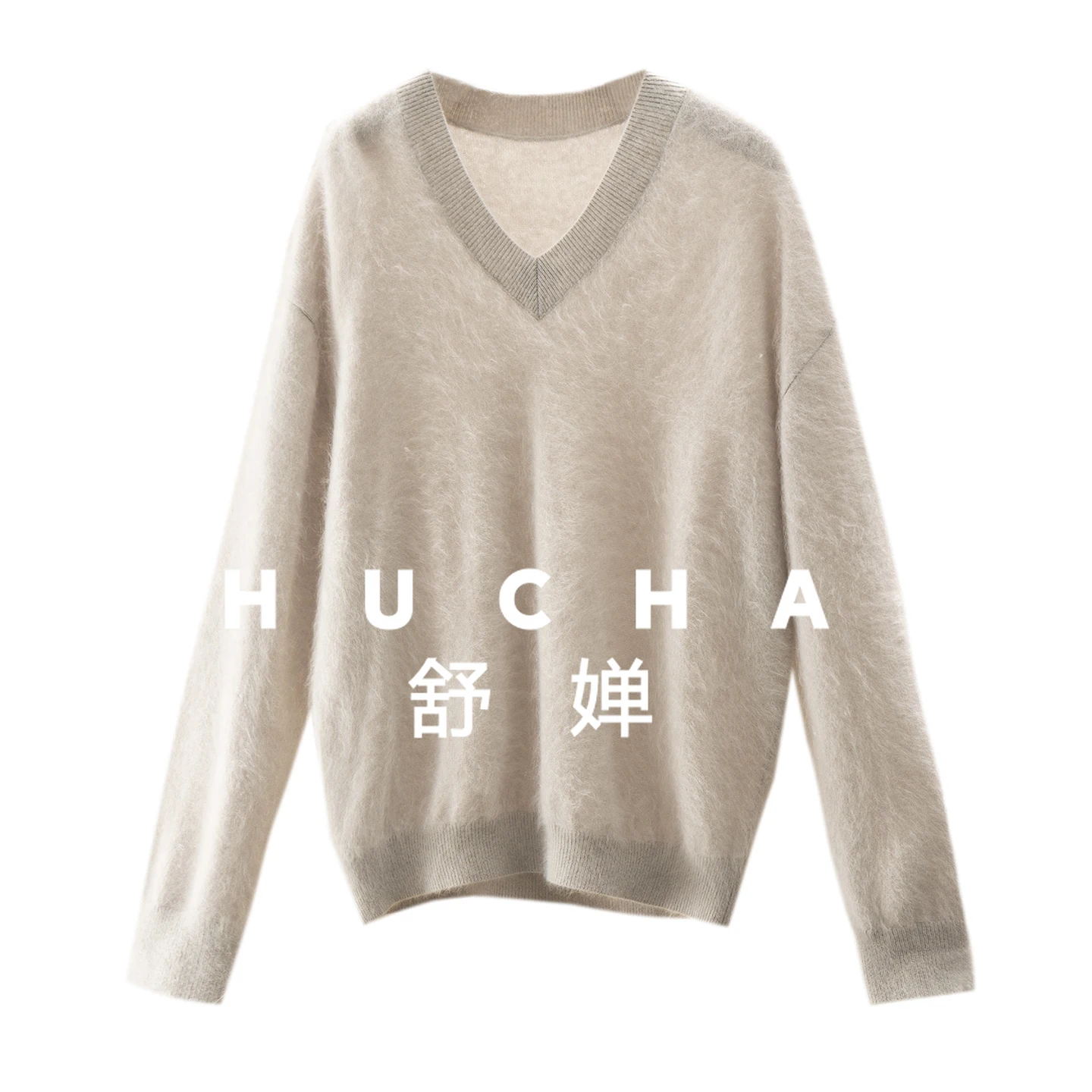 

100 Cashmere Brushed V-neck Long-sleeved Sweater Women's H7Y33 Korean Fashion Blusa De Frio Feminina