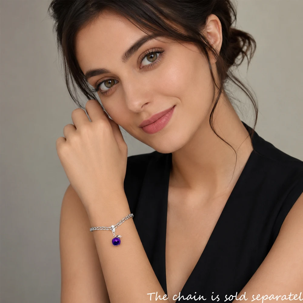 Lovely Purple Enamel Apple Pendant Charm For Women Girls 925 Sterling Silver Jewelry Gift