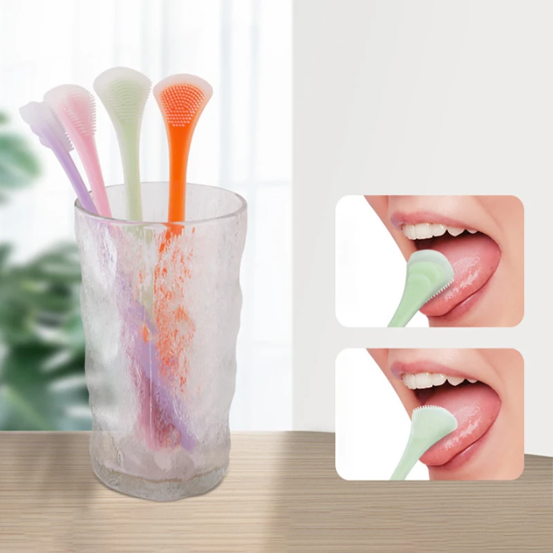 Tongue Cleaning Brush Soft Silicone Tongue Cleaning Tool Double Side Cleaning Massage Tongue Scraper Oral Health Care Tool