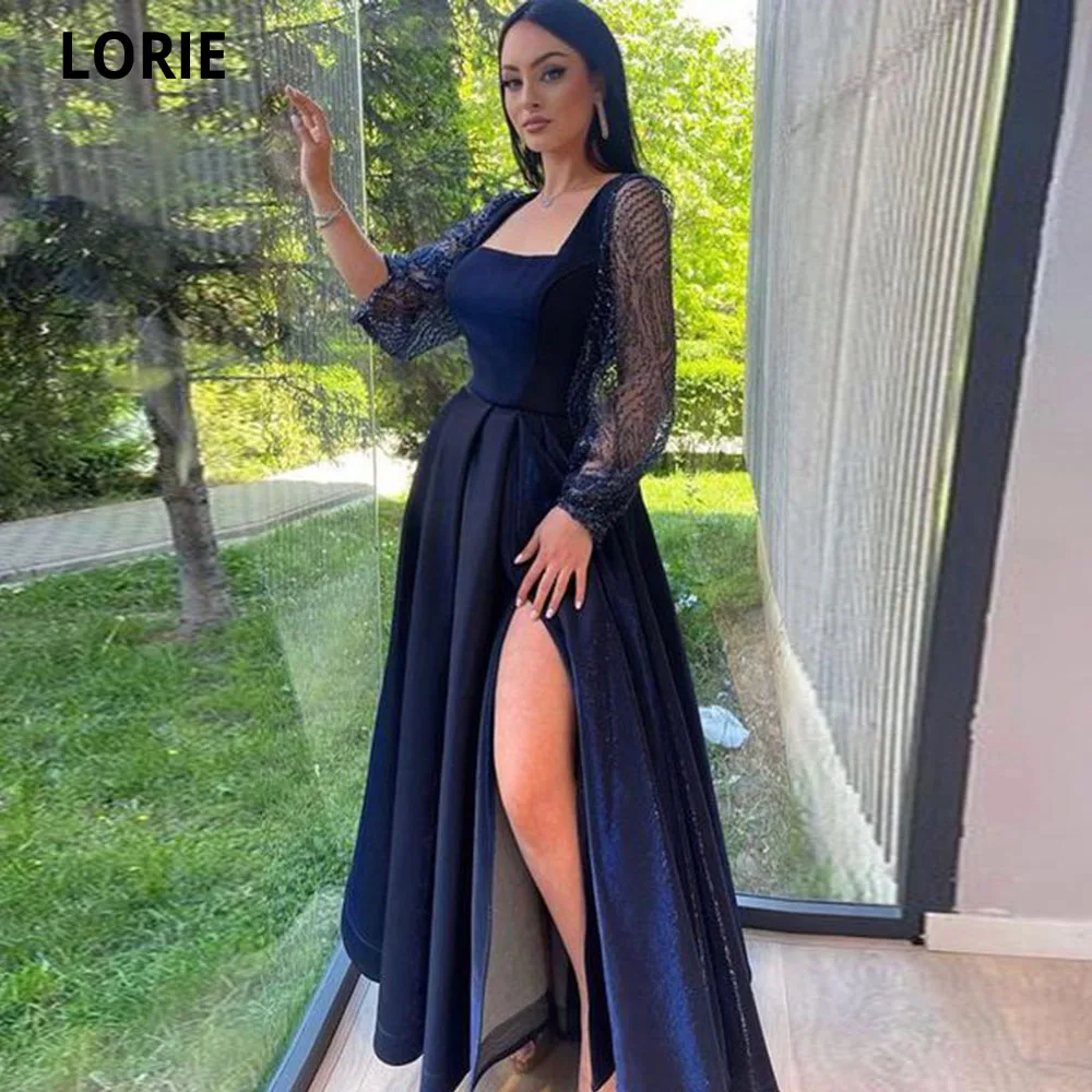 

LORIE Square Navy Blue Evening Dresses 2022 Vestidos De Fiesta De Noche Cap Sleeves A-line Long Side Split Formal Party Gown