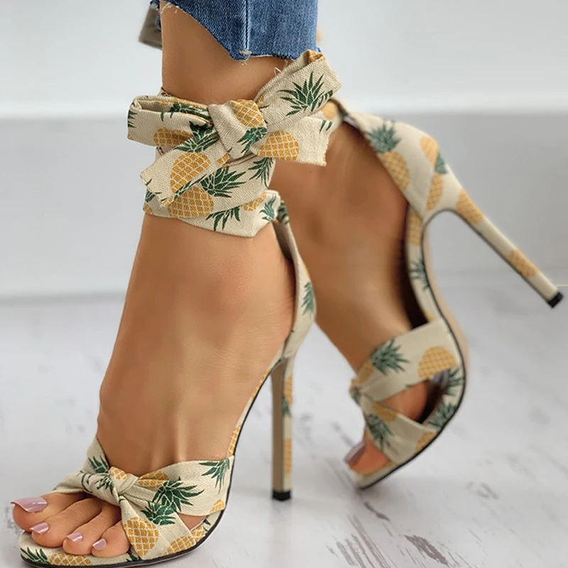 Women High Heels Sexy Ankle Strap Heeled Sandals Fashion Printed Woman Stiletto Shoes Summer Ladies Peep Toe Pumps Sandals 2022