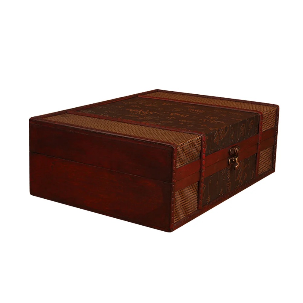 Vintage Desktop Storage Boxes Wooden Books Storage Case Jewelry Container Large Sundries Document Box without Lock (Chinese Styl