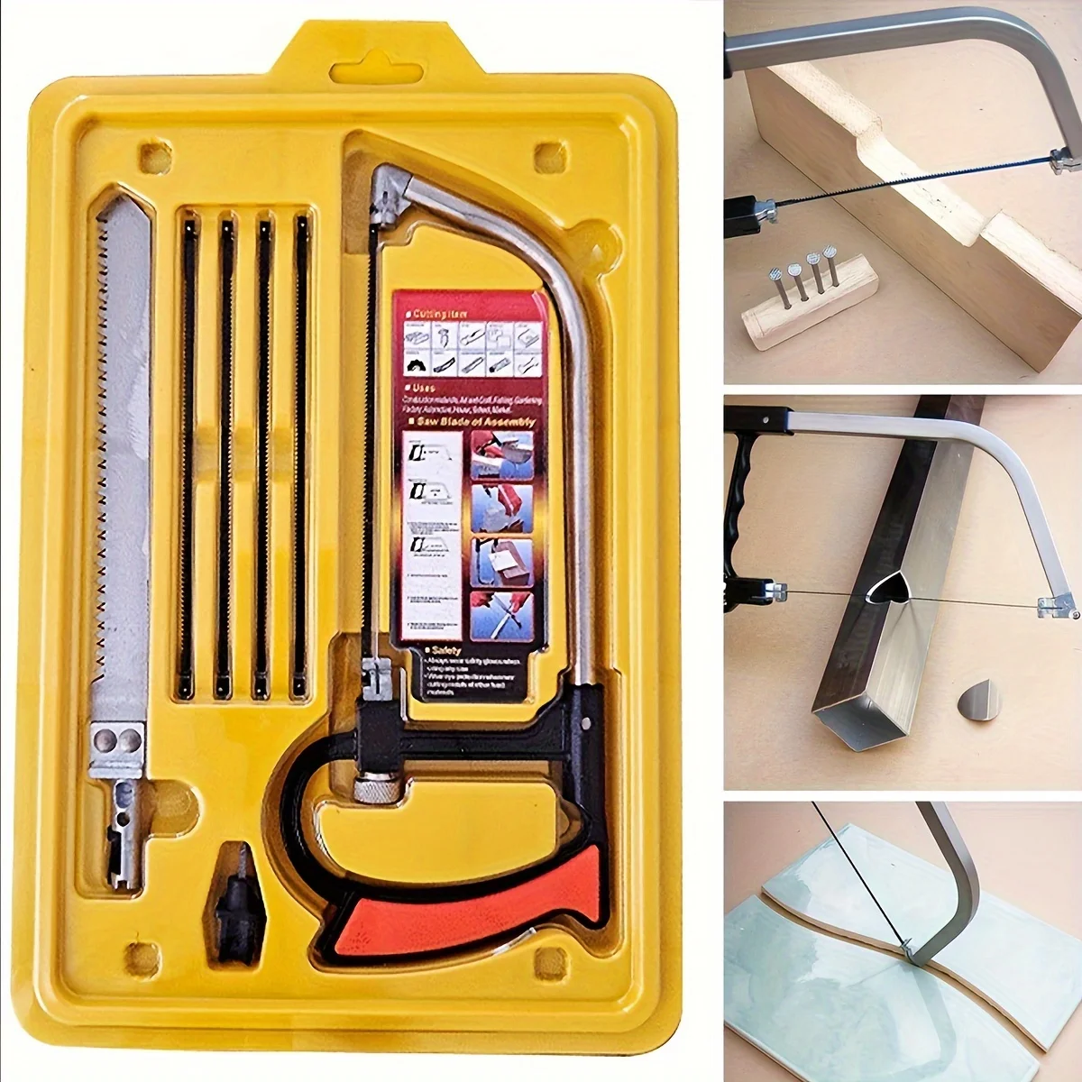 3Pcs Hacksaw Set 12" Steel Saw with Replaceable Blades & Miter, Universal Hand Saw Kit Woodworking Toolbox Multi-Blade Set