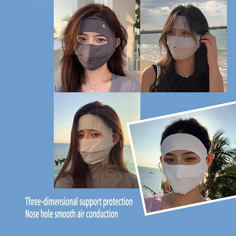 Women Summer Ice Silk Mask Breathable UV Protection Full-Face Sunscreen Mask Men Outdoor Cycling Sun Protection Reusable Masks