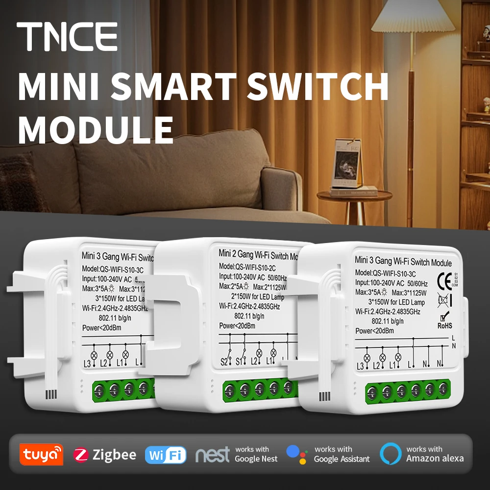 TNCE TUYA WIFI/Zigbee Smart Switch/Dimmer Module DIY Module Light Switch 1/2/3 Gang APP Remote Control Work Alexa Google Home