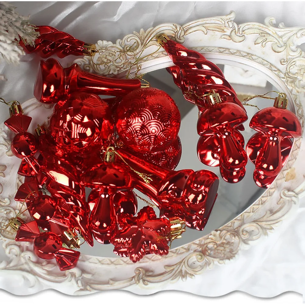 28pcs Christmas Ornaments Shiny Plastic Baubles 6-11cm Assorted Colors Shatterproof Tree Decorations Easy Hang Holiday Home Deco