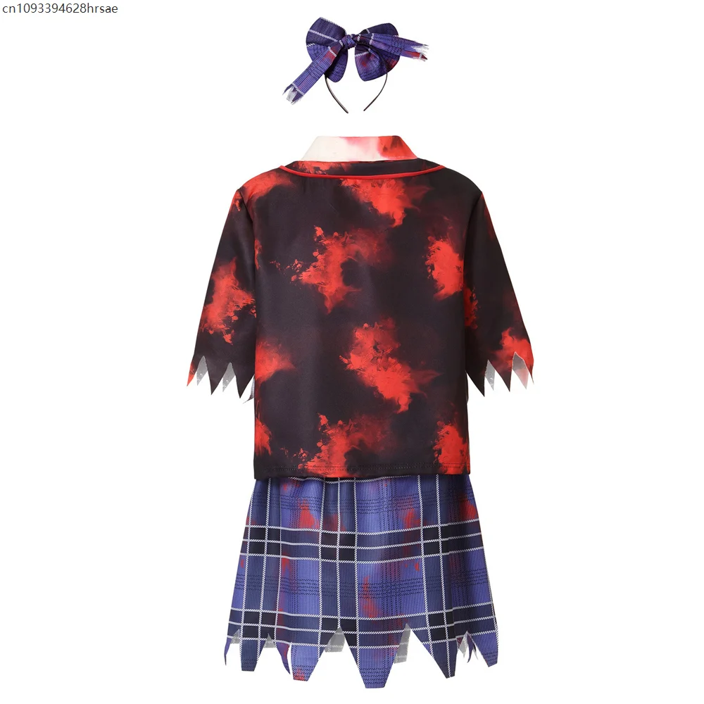 Halloween Zombie Schoolgirl Adult Vampires Cosplay Bloody Socks Top Skirt Outfits School Horrifying Performance Party Costume