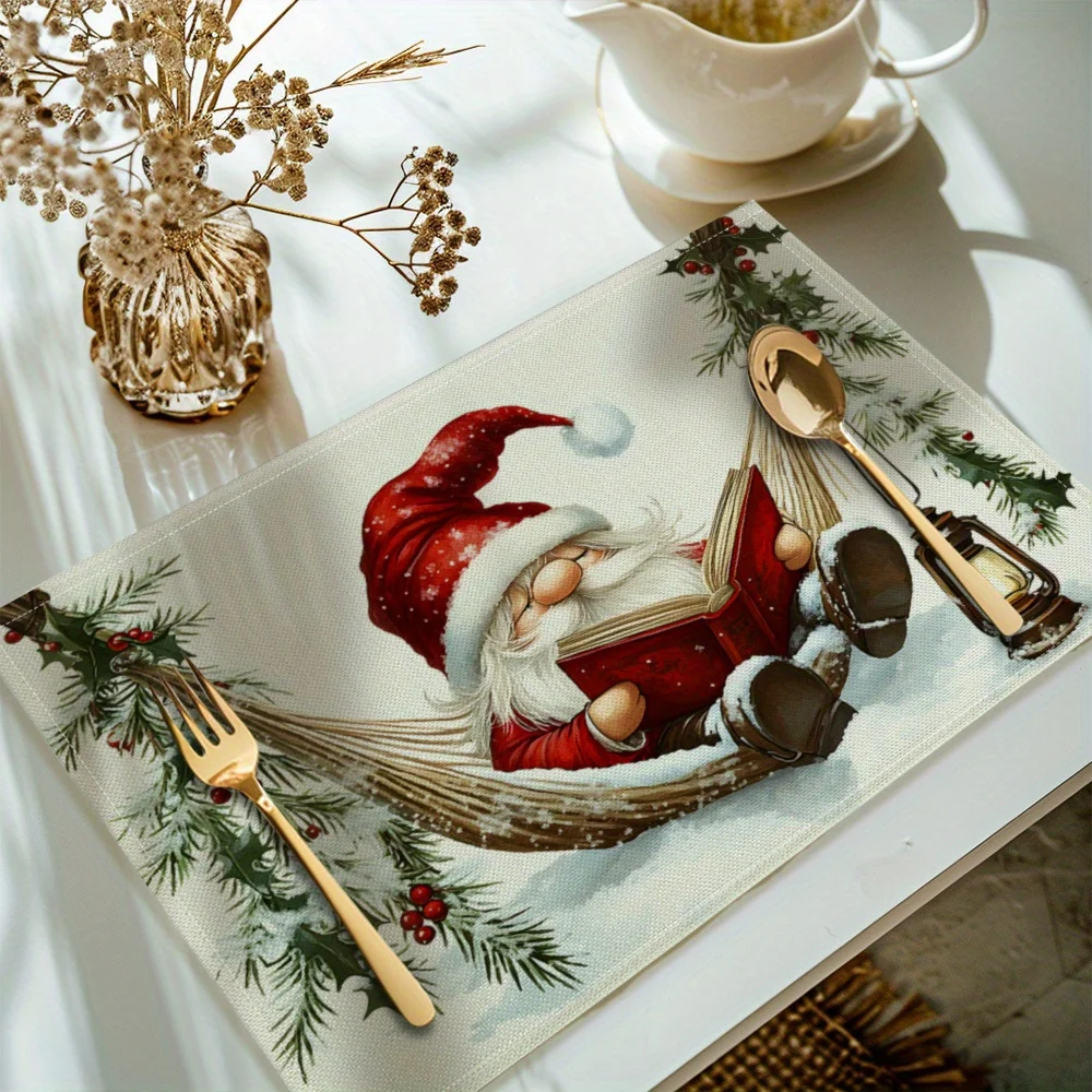 VIKAMA 4-teilige Weihnachtsmann-Tischsets zum Lesen, Feiertagsversammlung, Familie, Esstisch, Dekoration, Zubehör, warme Weihnachtsdekoration