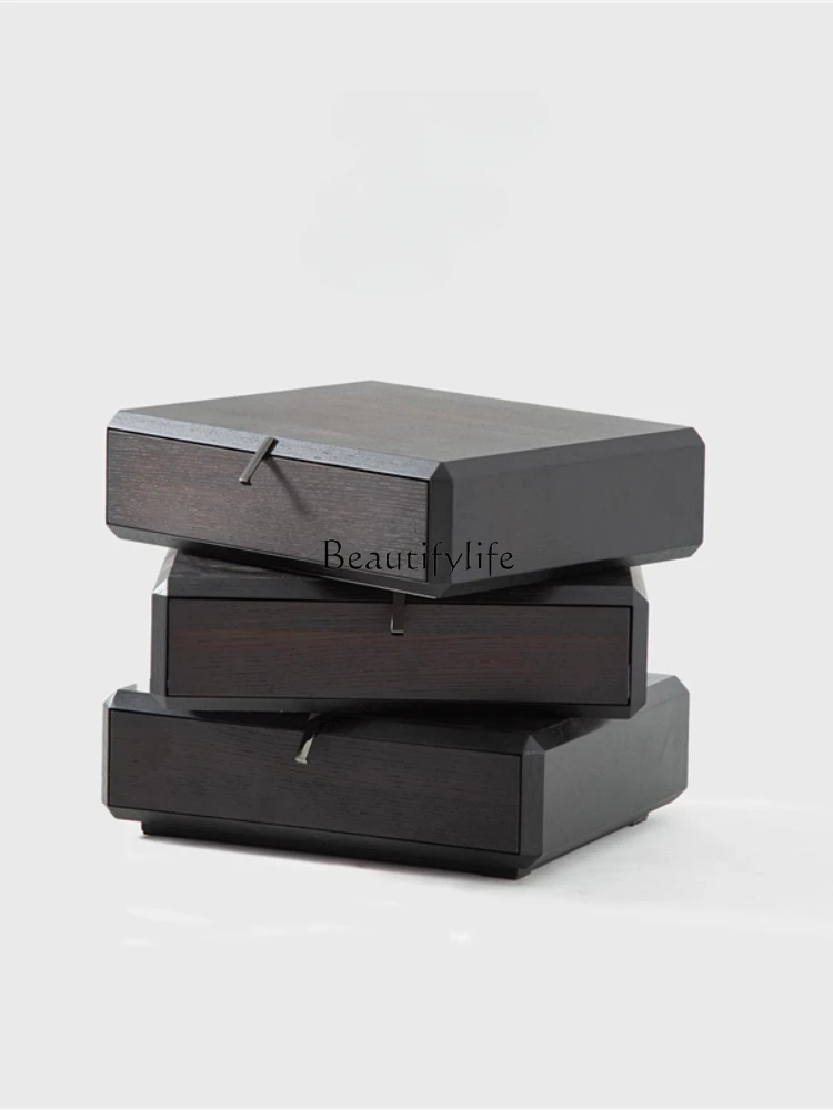 Rotatable modern simple bedside cabinet storage three-pump Italian minimalist black cabinet