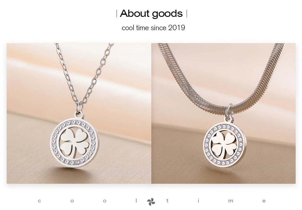 COOLTIME Mode Klee Runde Anhänger Halskette Edelstahl Elegante Zirkon Charme Halskette für Frauen Schmuck Geschenk 2026 Neue – Detail 4