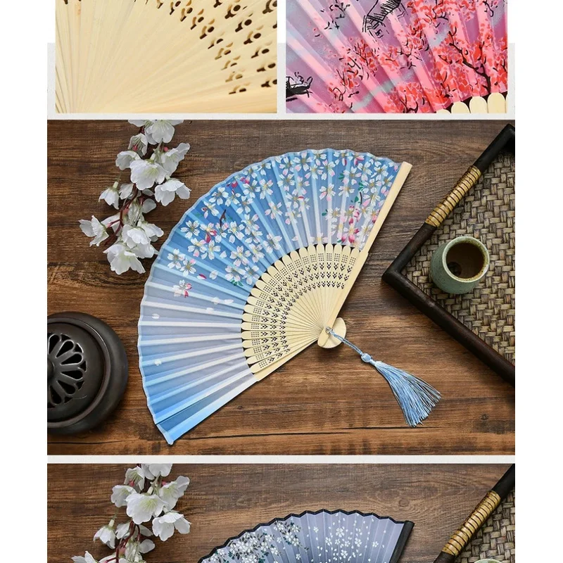 Chinese Bamboo Vintage Folding Hand Fan, Portable Craft Hand Fan, Women Dance Prop, Home Decor Ornament & Party Gift