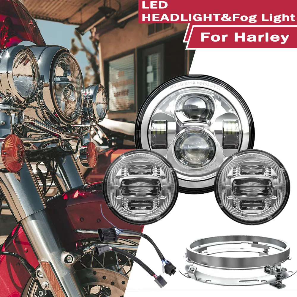 

7 Zoll LED Scheinwerfer+4,5" Nebelscheinwerfer für Harley Ultra Classic Softail
