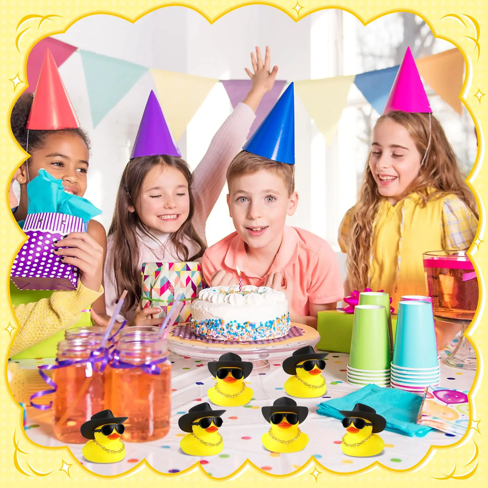 Juego de 6-60 patos de goma de vaquero marrón, Mini patos amarillos a granel, pañuelos de juguete para fiesta, recuerdo de fiesta de ducha de verano