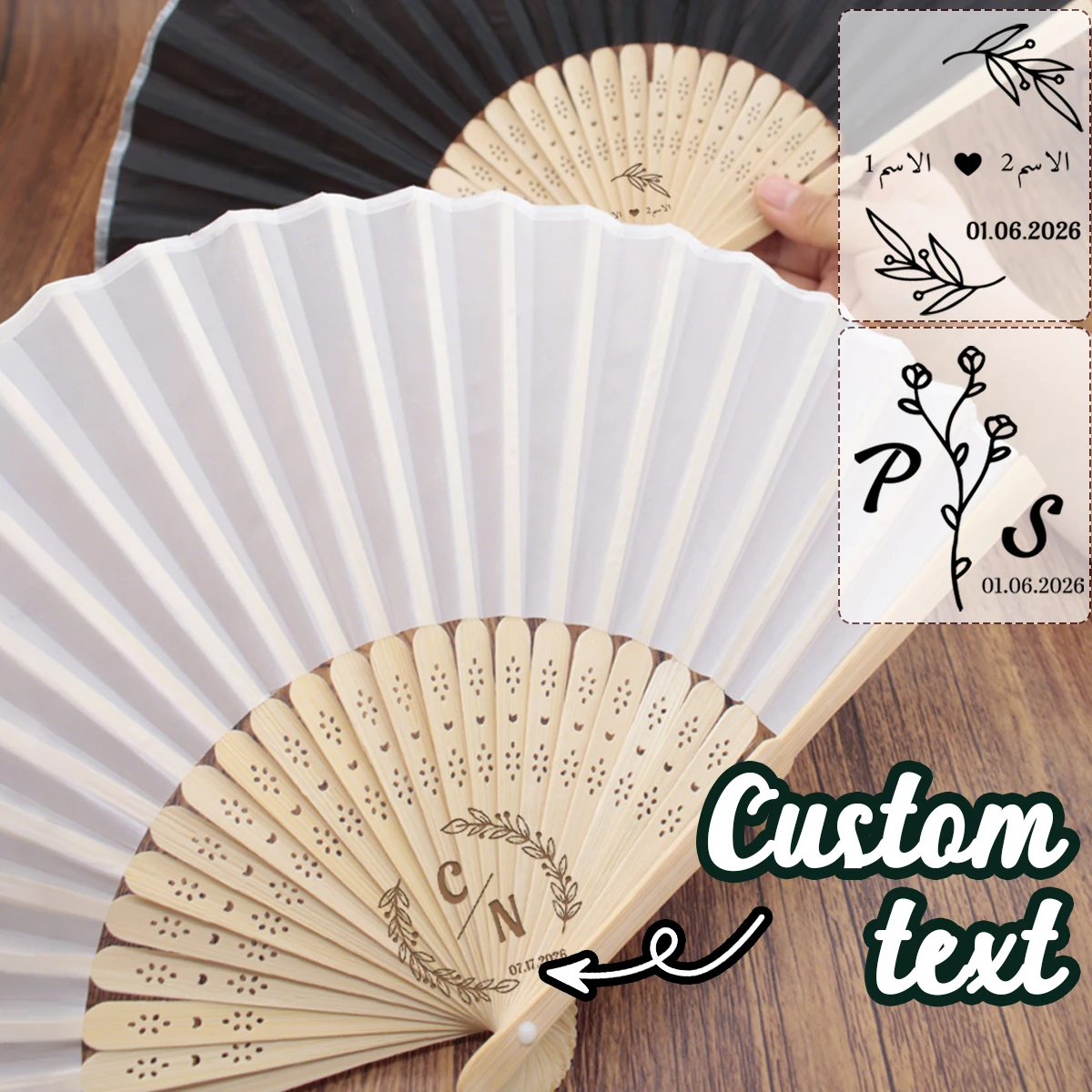 Abanicos de Mano Plegables con Texto Personalizado, Abanicos Personalizados, Abanicos de Mano Personalizables para Fiesta, Regalos de Cumpleaños, Aniversario