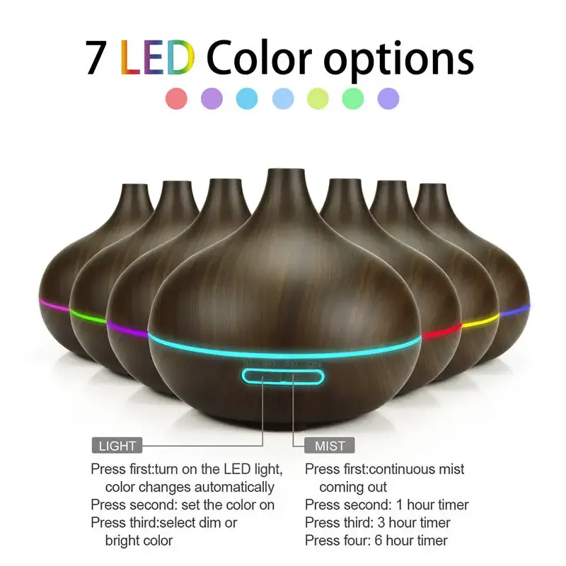 550ML Electric Aroma Diffuser Essential Oil Diffuser with Remote Control LED Lamp for Car Home